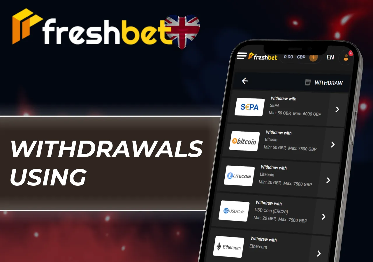 Key withdrawal methods and expected processing times in the mobile app.